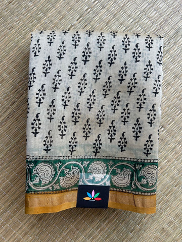 Handblock Printed Chanderi Cotton Silk Saree - 32628