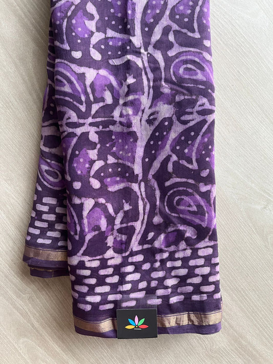 Dark Lilac Shade Handblock Printed Chanderi Cotton Silk Saree - 32631