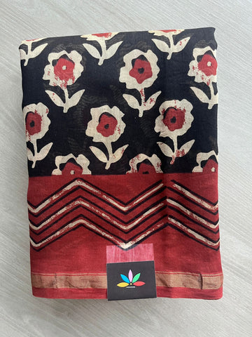 Handblock Printed Chanderi Cotton Silk Saree - 32634