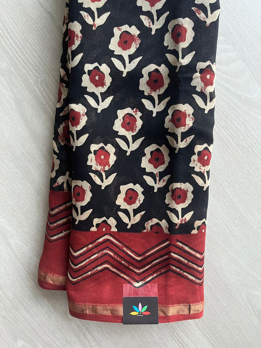 Handblock Printed Chanderi Cotton Silk Saree - 32634