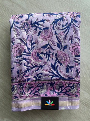 Handblock Printed Chanderi Cotton Silk Saree - 32635