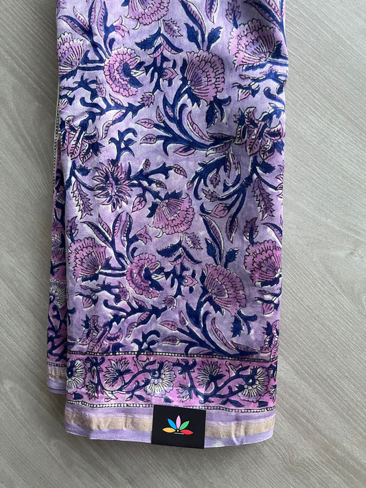 Handblock Printed Chanderi Cotton Silk Saree - 32635