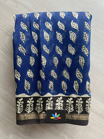 Handblock Printed Chanderi Cotton Silk Saree - 32636