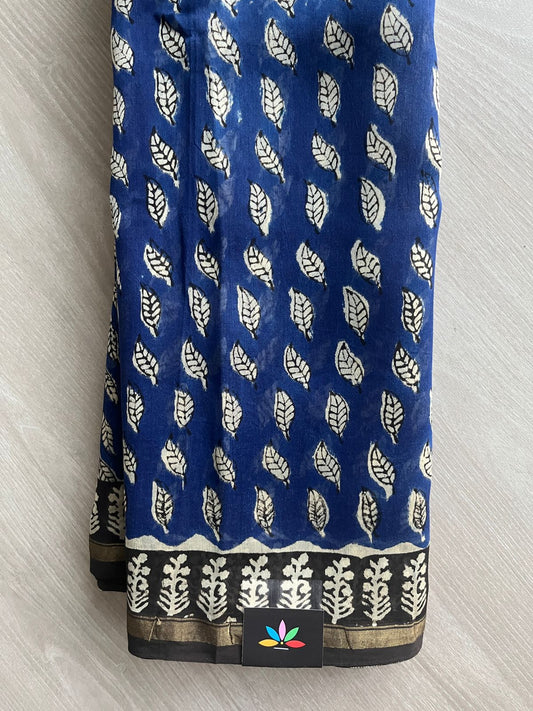 Handblock Printed Chanderi Cotton Silk Saree - 32636