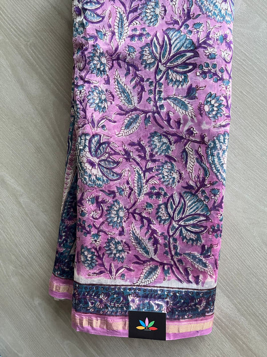Handblock Printed Chanderi Cotton Silk Saree - 32637