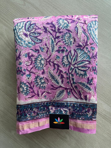 Handblock Printed Chanderi Cotton Silk Saree - 32637