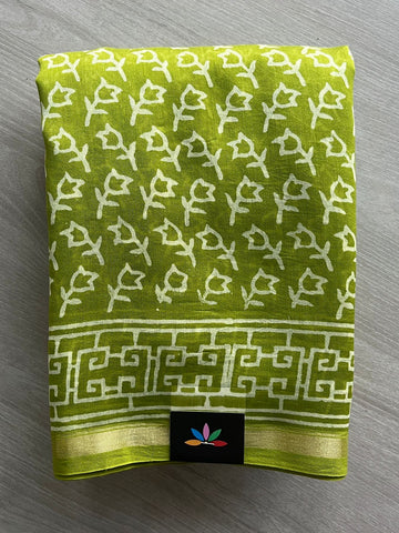 Handblock Printed Chanderi Cotton Silk Saree - 32638
