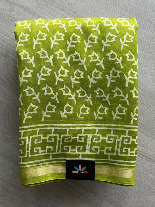 Handblock Printed Chanderi Cotton Silk Saree - 32638