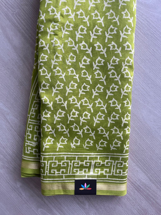 Handblock Printed Chanderi Cotton Silk Saree - 32638