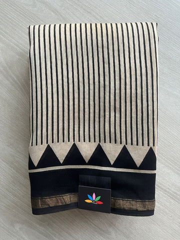 Handblock Printed Chanderi Cotton Silk Saree - 32639