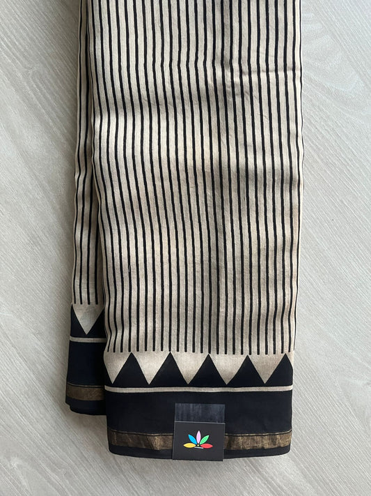Handblock Printed Chanderi Cotton Silk Saree - 32639