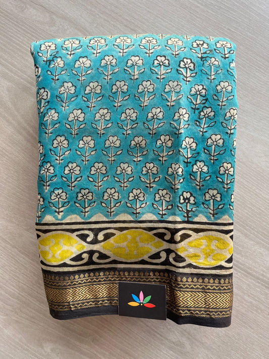 Handblock Printed Zari Border Chanderi Cotton Silk Saree - 32642