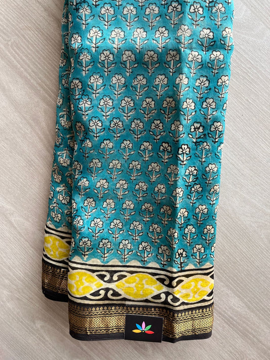 Handblock Printed Zari Border Chanderi Cotton Silk Saree - 32642