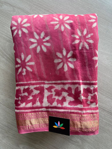 Handblock Printed Zari Border Chanderi Cotton Silk Saree - 32643