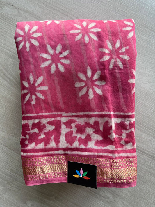 Handblock Printed Zari Border Chanderi Cotton Silk Saree - 32643