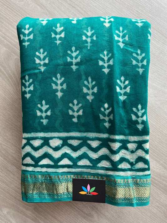 Handblock Printed Zari Border Chanderi Cotton Silk Saree - 32644