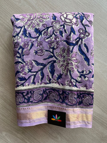 Handblock Printed Zari Border Chanderi Cotton Silk Saree - 32645