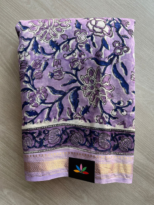 Handblock Printed Zari Border Chanderi Cotton Silk Saree - 32645