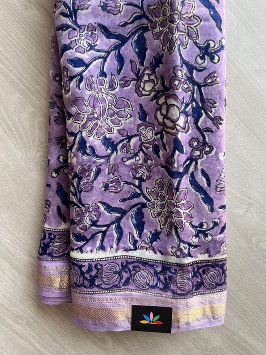 Handblock Printed Zari Border Chanderi Cotton Silk Saree - 32645