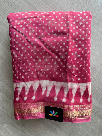 Handblock Printed Zari Border Chanderi Cotton Silk Saree - 32646