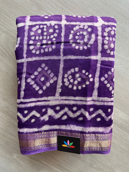 Handblock Printed Zari Border Chanderi Cotton Silk Saree - 32649