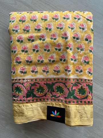 Handblock Printed Zari Border Chanderi Cotton Silk Saree - 32651