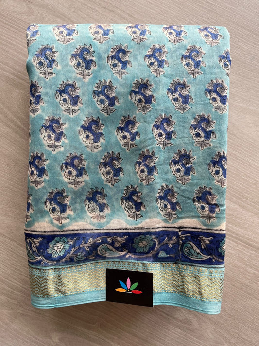 Handblock Printed Zari Border Chanderi Cotton Silk Saree - 32652