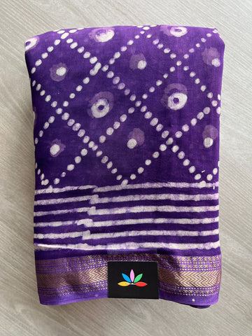 Handblock Printed Zari Border Chanderi Cotton Silk Saree - 32653