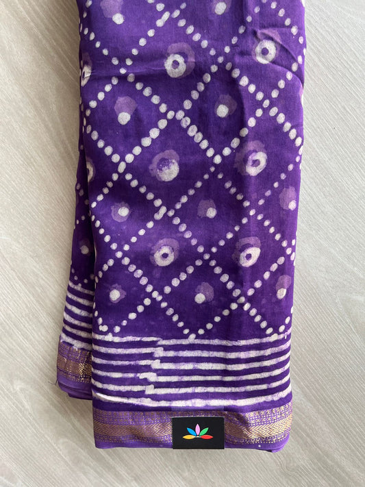 Handblock Printed Zari Border Chanderi Cotton Silk Saree - 32653