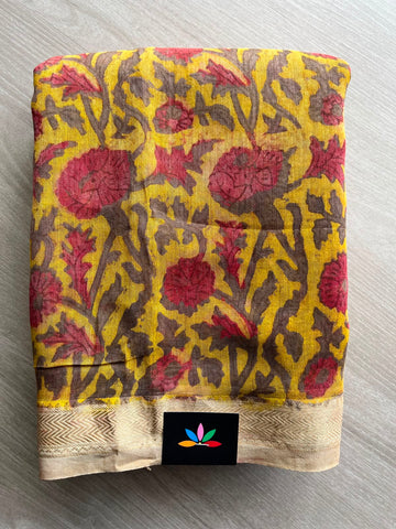 Natural Dyed Zari Border Chanderi Cotton Silk Saree - 33448
