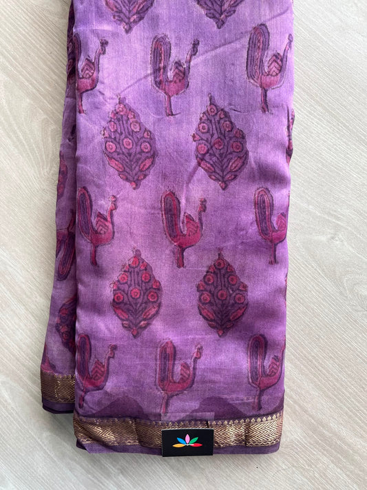 Wisteria Shade Natural Dyed Zari Border Chanderi Cotton Silk Saree - 33450