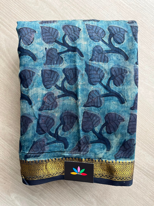 Cerulean Blue Natural Dyed Zari Border Chanderi Cotton Silk Saree - 33451