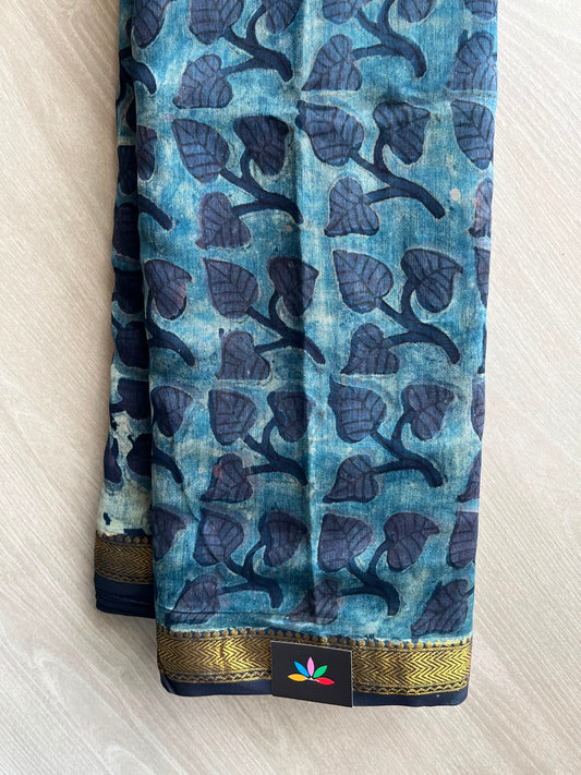 Cerulean Blue Natural Dyed Zari Border Chanderi Cotton Silk Saree - 33451