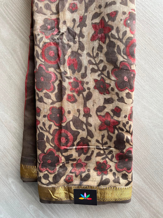 Light Beige Natural Dyed Zari Border Chanderi Cotton Silk Saree - 33453