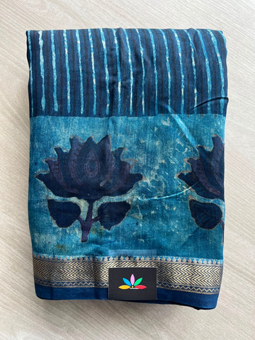 Natural Dyed Zari Border Chanderi Cotton Silk Saree - 33454