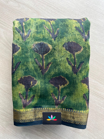 Natural Dyed Zari Border Chanderi Cotton Silk Saree - 33456
