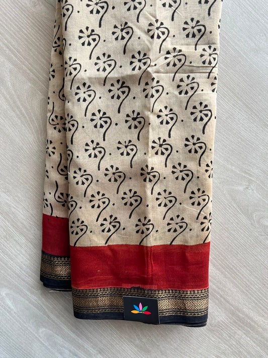 Light Beige Zari Border Chanderi Cotton Silk Saree - 33462