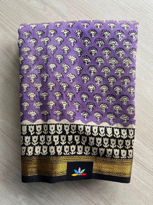 Dark Lavender Zari Border Chanderi Cotton Silk Saree - 33722
