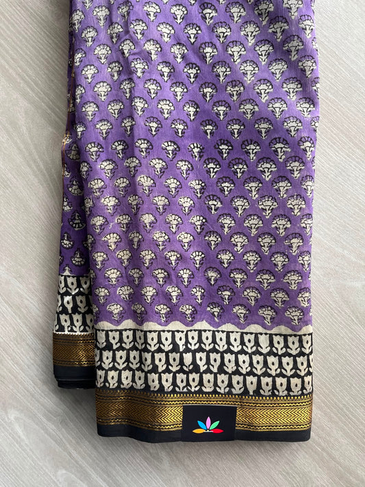 Dark Lavender Zari Border Chanderi Cotton Silk Saree - 33722