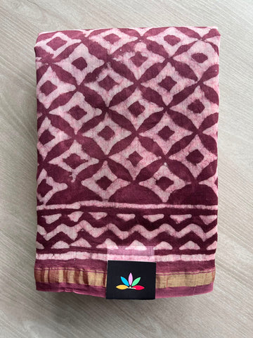 Handblock Printed Chanderi Cotton Silk Saree - 33726