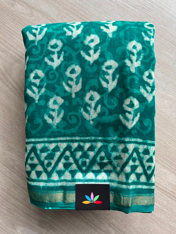 Handblock Printed Chanderi Cotton Silk Saree - 33727