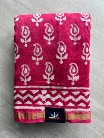 Handblock Printed Chanderi Cotton Silk Saree - 33728