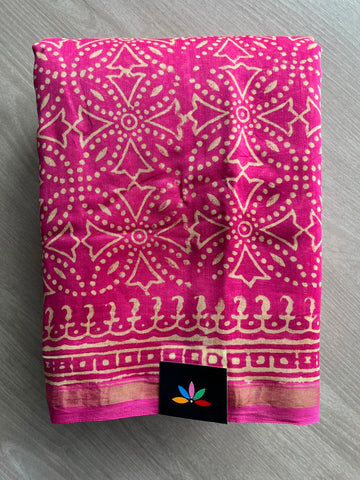 Handblock Printed Chanderi Cotton Silk Saree - 33730