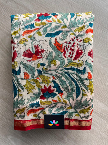 Handblock Printed Chanderi Cotton Silk Saree - 33733-33734