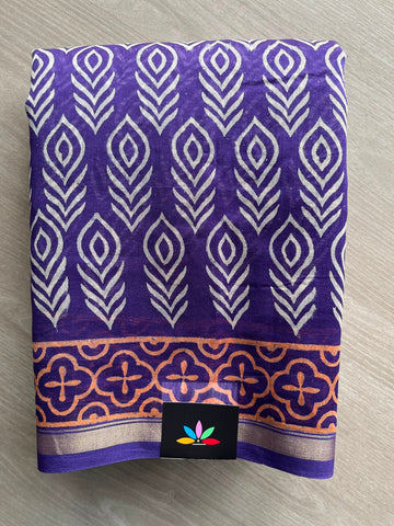 Handblock Printed Chanderi Cotton Silk Saree - 33735-33736