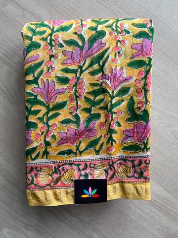 Handblock Printed Chanderi Cotton Silk Saree - 33737-33738