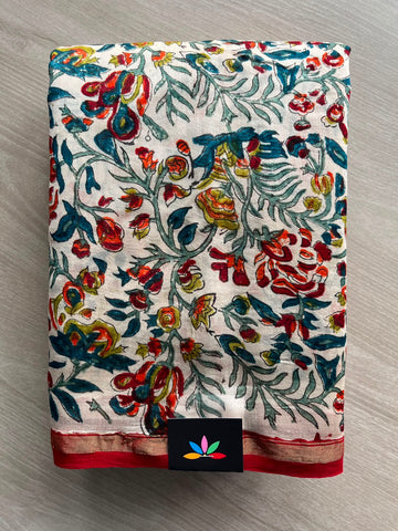 Handblock Printed Chanderi Cotton Silk Saree - 33739-33741