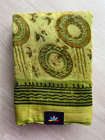 Natural Dyed Zari Border Chanderi Cotton Silk Saree - 33742