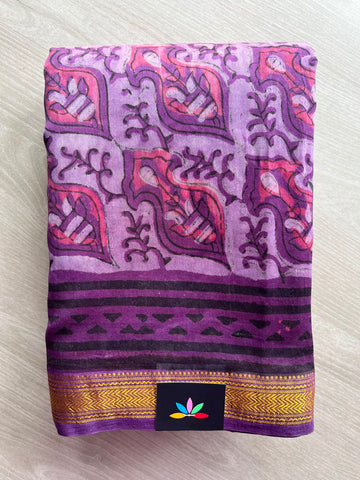 Natural Dyed Zari Border Chanderi Cotton Silk Saree - 33743