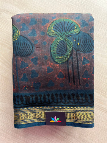 Natural Dyed Zari Border Chanderi Cotton Silk Saree - 33744